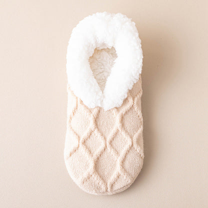 Ruby – Plush Cable-Knit Fleece Slipper Socks for Women