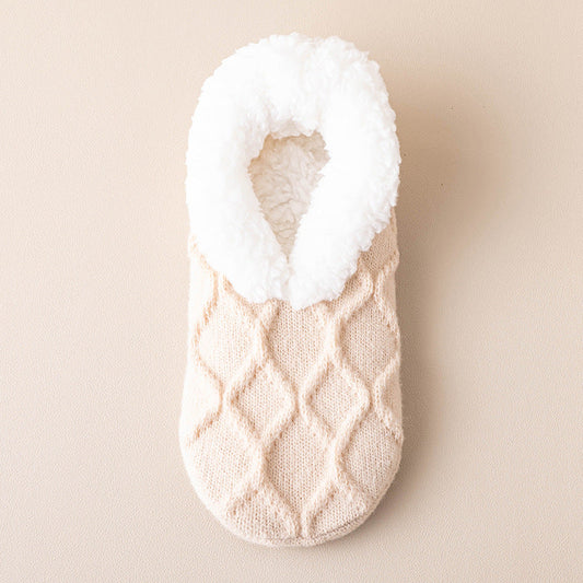 Ruby – Plush Cable-Knit Fleece Slipper Socks for Women