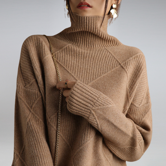 Nora - Damen Kaschmir Pullover mit Rauten-Struktur
