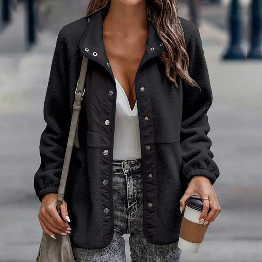 Julia - Damen Fleecejacke mit Druckknöpfen und Stehkragen