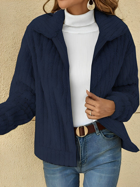 Isabelle - Damen Teddyfelljacke mit Reverskragen Herbst Winter
