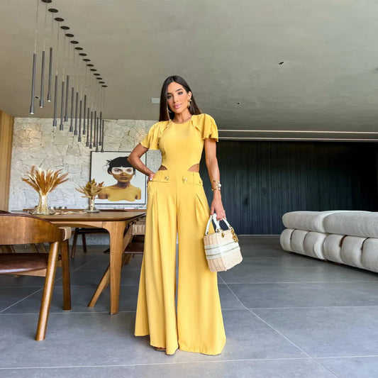 Sofia – Eleganter Designer-Jumpsuit mit Cut-Outs und Goldknöpfen