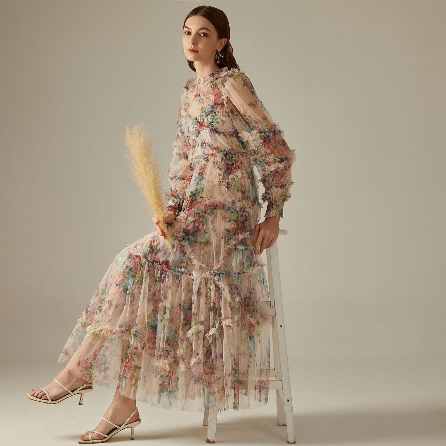 Viola - Maxikleid aus durchscheinendem Tüll mit Blumenmuster