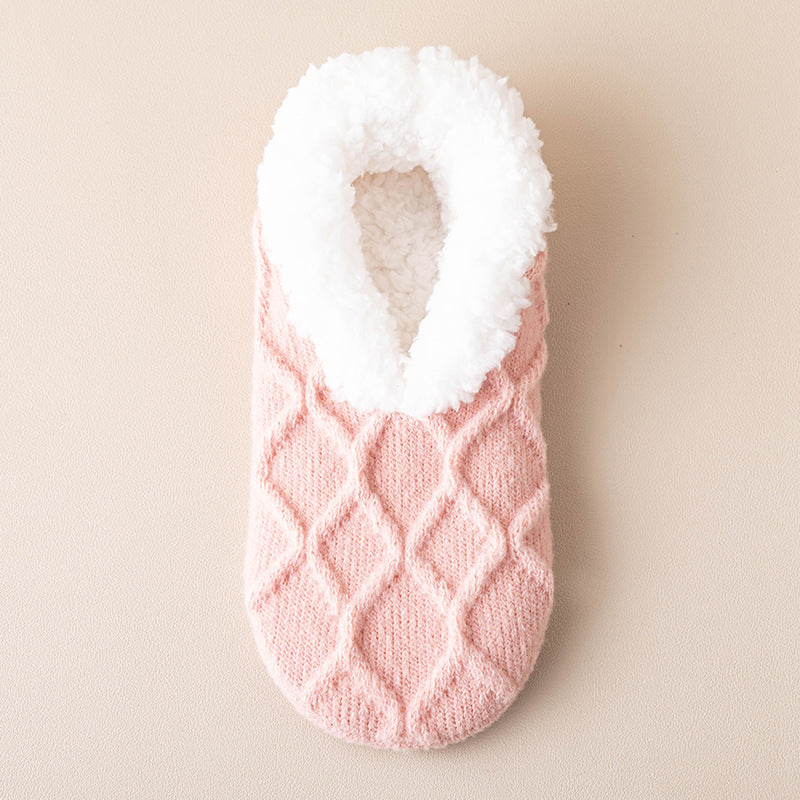 Ruby – Plush Cable-Knit Fleece Slipper Socks for Women