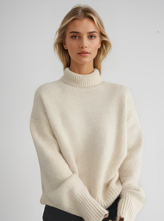 Mara - Damen Strickpullover Oversize mit Stehkragen
