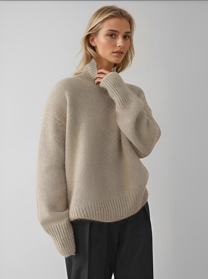 Mara - Damen Strickpullover Oversize mit Stehkragen