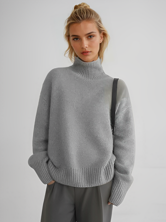 Mara - Damen Strickpullover Oversize mit Stehkragen