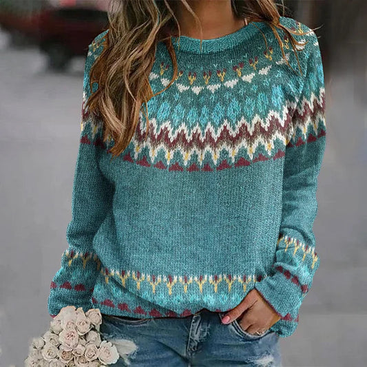 Mira – Damen Strickpullover mit Muster und Rundhalsausschnitt