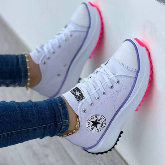 Aurora – Orthopädische gelbe Plateau-Sneaker im Retro-Style mit Stern-Patch und Profilsohle
