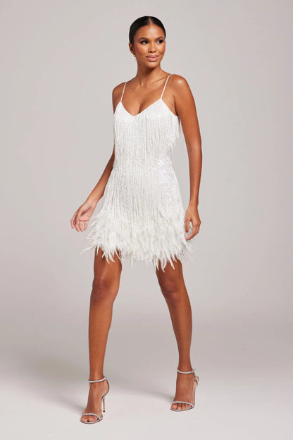 Sienna – Feather-Trim Fringe Cocktail Dress for Women