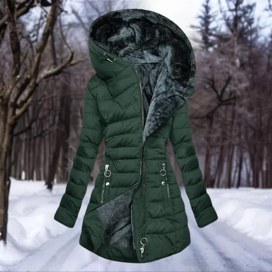 Elena - Damen Winterjacke Steppmantel mit Kapuze und Kunstfellfutter