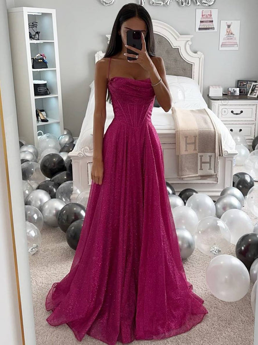 Selena - Damen Abendkleid mit A-Linien-Schnitt und Spaghettiträgern