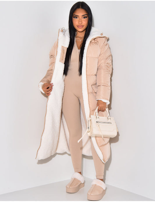 Leona – Langer Steppmantel Damen mit Teddyfutter