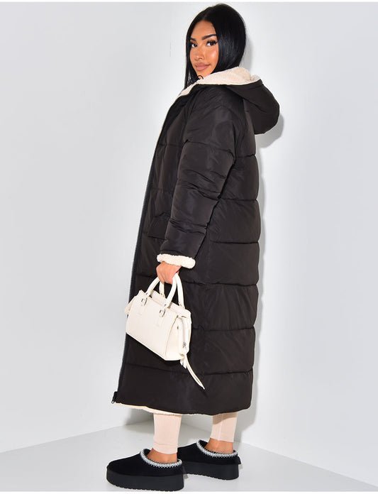 Leona – Langer Steppmantel Damen mit Teddyfutter