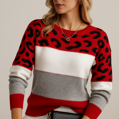 Chloe – Colorblock Leopard-Knit Sweater for Women