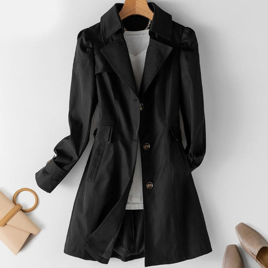 Leonie – Damen Trenchcoat kurz mit Knopfleiste und Reverskragen