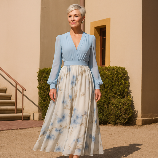 Celina – Elegantes Midikleid mit Chiffonärmeln