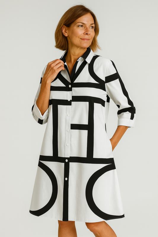 Helena - Damen Hemdblusenkleid mit grafischem Muster
