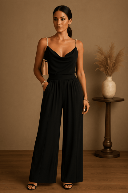 Yliana – Pleated jumpsuit with spaghetti straps for elegant occasions