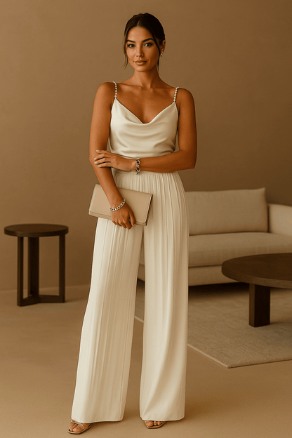Yliana – Pleated jumpsuit with spaghetti straps for elegant occasions