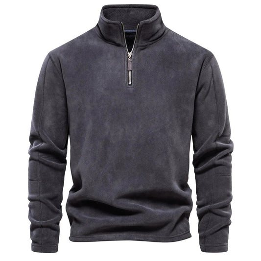 Renzo – Herren Fleece-Pullover mit Stehkragen und halbem Reißverschluss