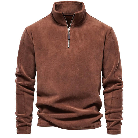 Renzo – Herren Fleece-Pullover mit Stehkragen und halbem Reißverschluss