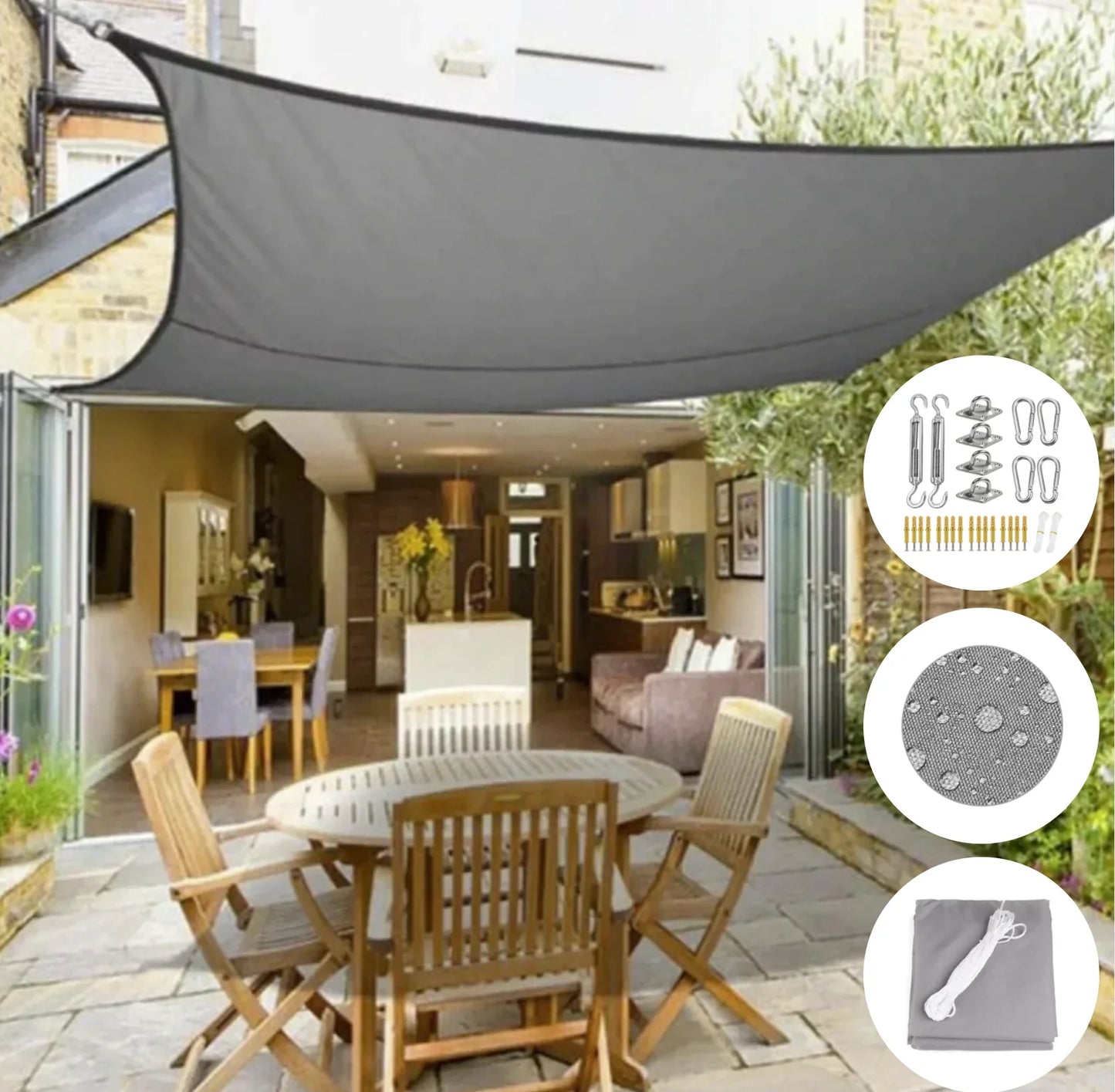 Water-Repellent Sun Shade Sail for Balcony, Terrace, and Garden