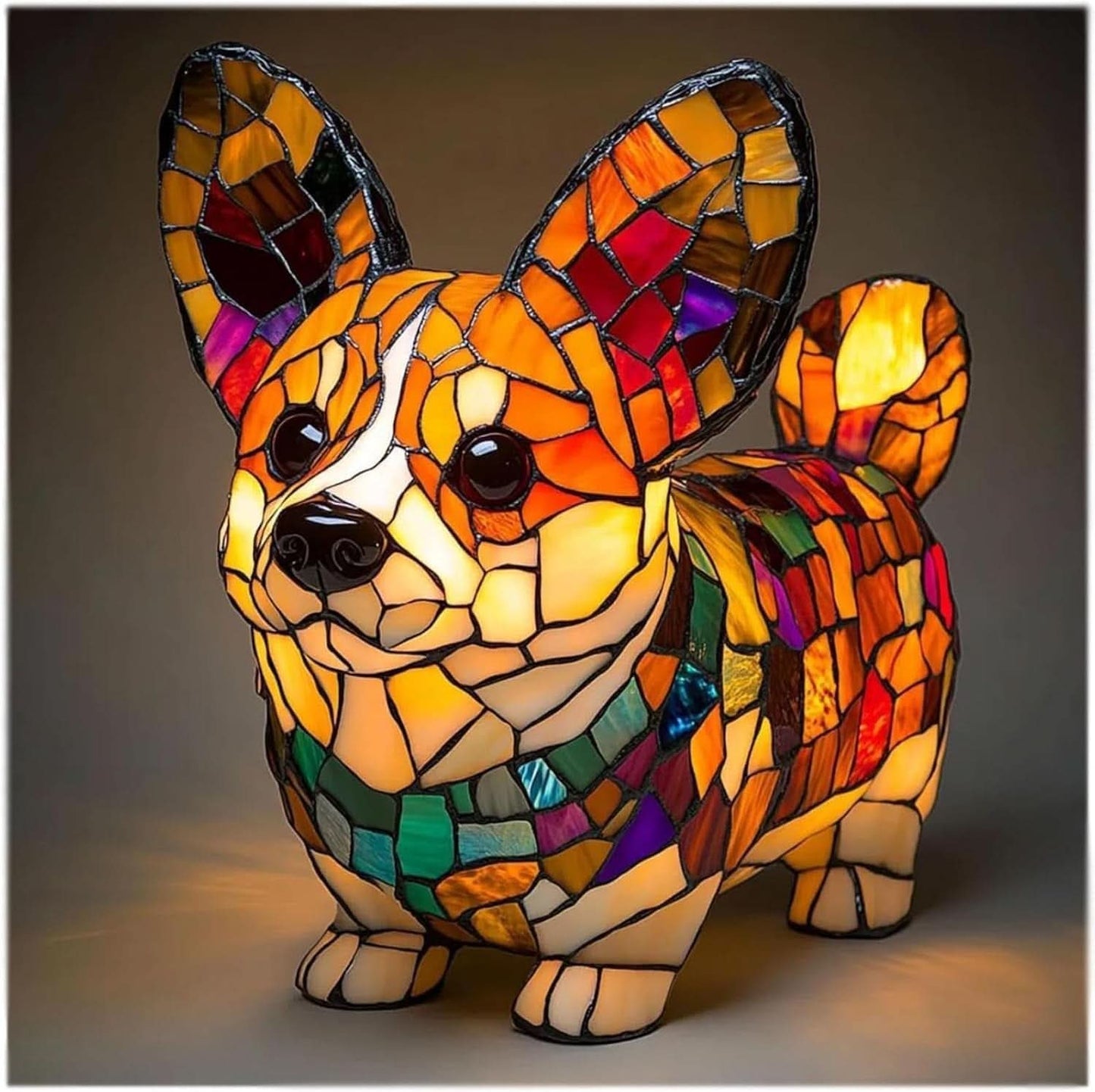 Art Deco Stained Glass Dog Table Lamp