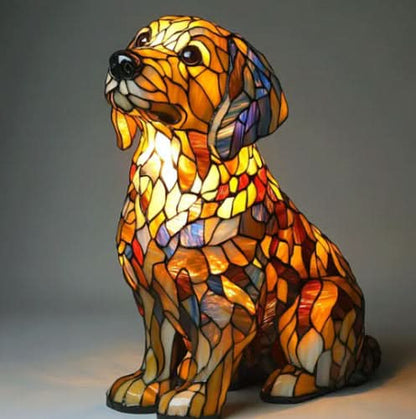 Art Deco Stained Glass Dog Table Lamp