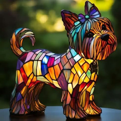 Art Deco Stained Glass Dog Table Lamp