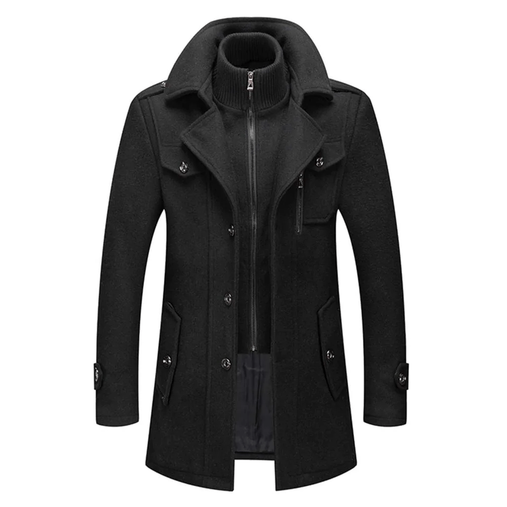 Damien – Structured Wool-Blend Long Coat with Inner Zip Layer for Men