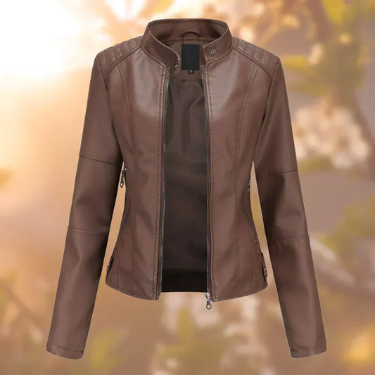 Clara - Damen Lederjacke mit Reißverschluss und Stehkragen