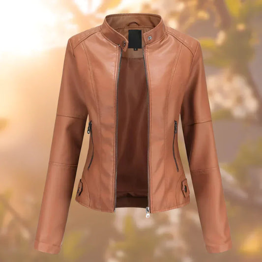 Clara - Damen Lederjacke mit Reißverschluss und Stehkragen