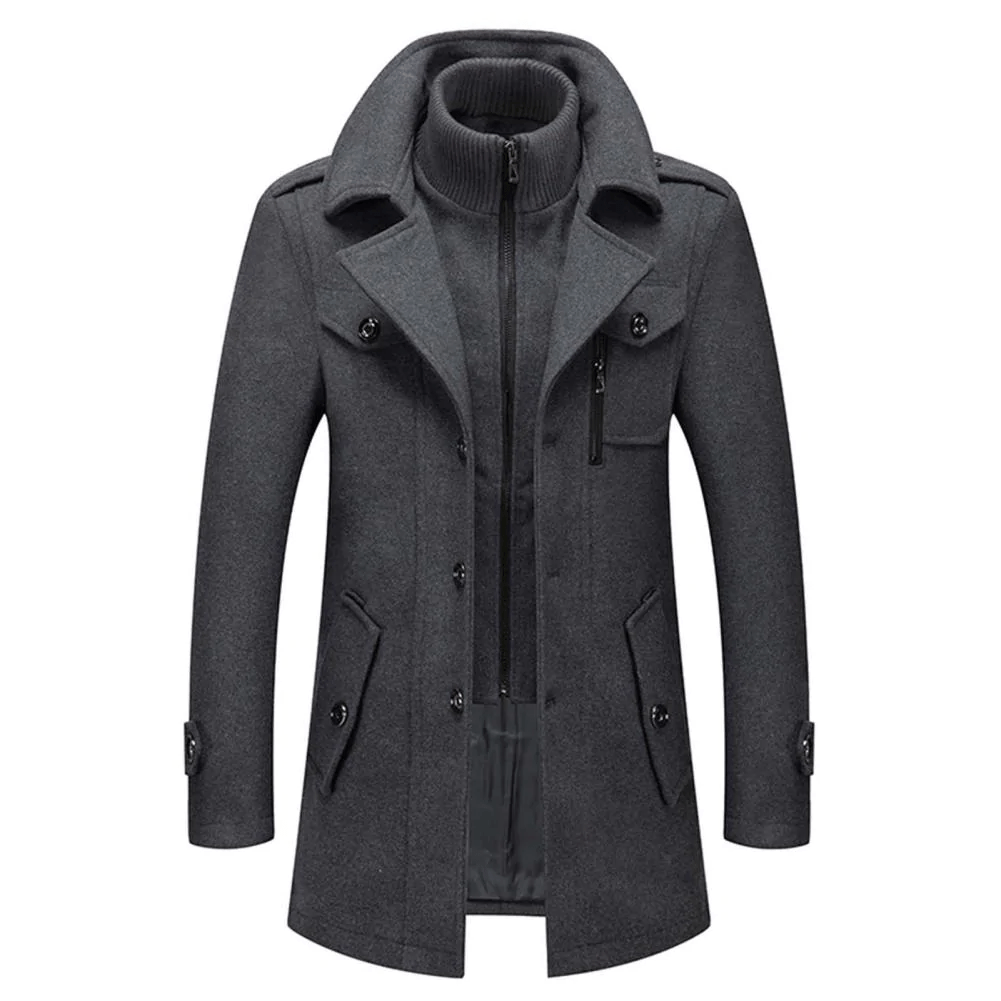 Damien – Structured Wool-Blend Long Coat with Inner Zip Layer for Men