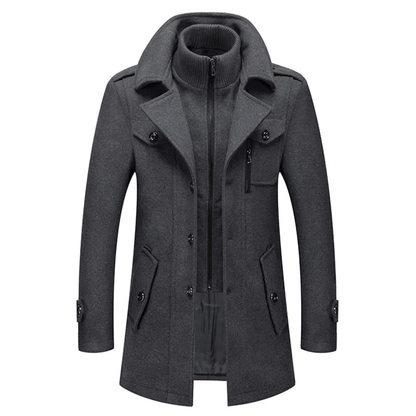 Damien – Structured Wool-Blend Long Coat with Inner Zip Layer for Men