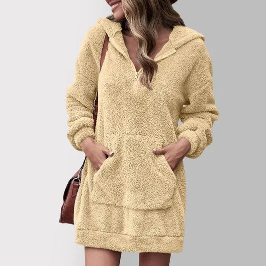Selina - Damen Hoodie-Kleid mit Kängurutasche und Reißverschluss