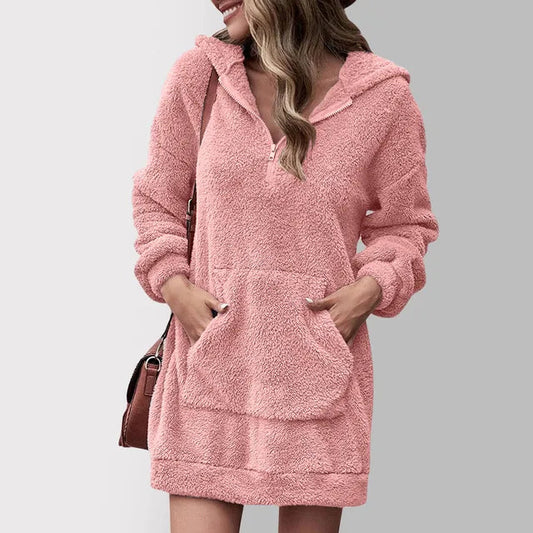 Selina - Damen Hoodie-Kleid mit Kängurutasche und Reißverschluss