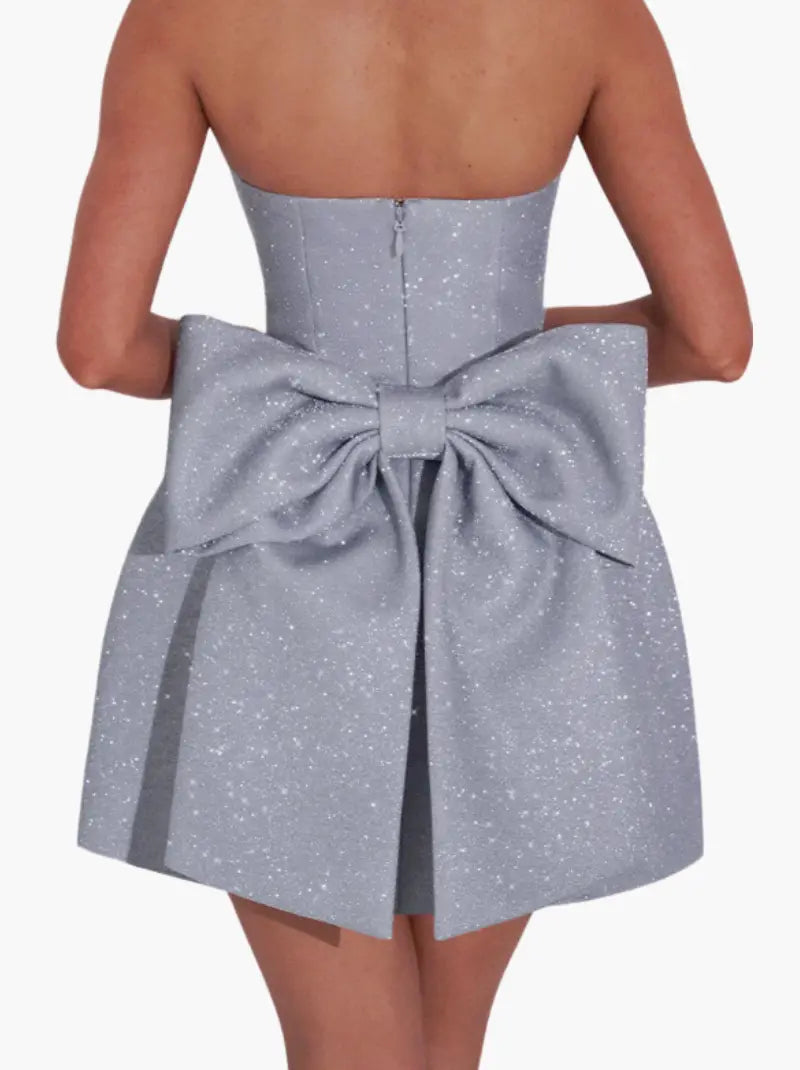 Aurora - Damen Minikleid glitzernd trägerlos mit ausgestelltem Rock