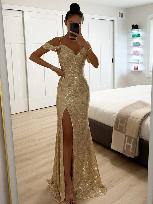 Alina - Pailletten Abendkleid mit Schlitz Damen