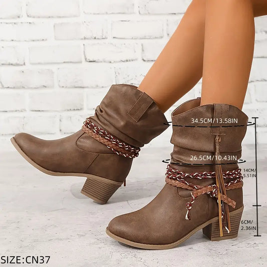 Luna – Cowgirl Boots mit Flechtdetails und Fransen