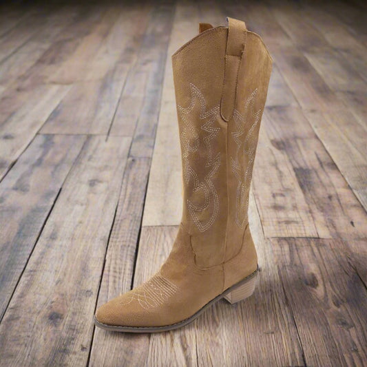 Rosa – Klassische Cowgirl-Stiefel mit Stickerei in Wildlederoptik