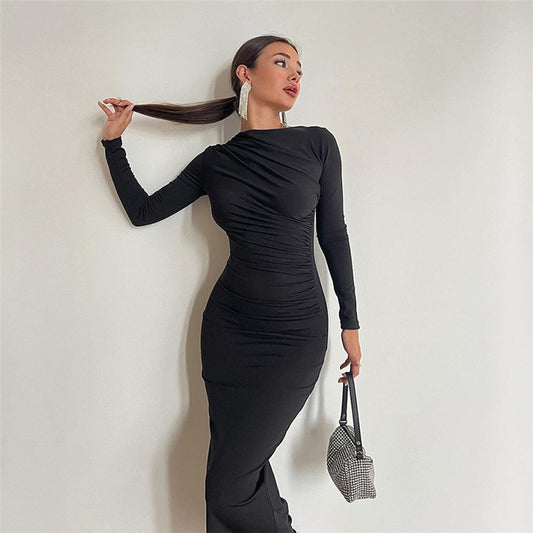 Amara – Damen Bodycon Kleid mit langen Ärmeln und Raffungen