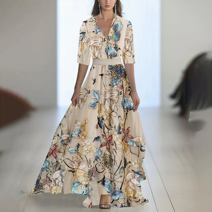 Fenina - Langärmeliges Maxikleid aus geblümtem Chiffon