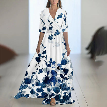 Fenina - Langärmeliges Maxikleid aus geblümtem Chiffon