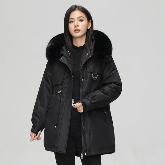 Elena - Damen Winterjacke mit Kunstpelzkragen und Taillenzug