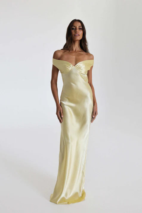 Aurora - Damen Satin Abendkleid mit Off-Shoulder-Design