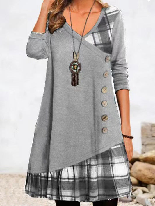Scarlett – Damen A-Linie mit Karodetails und V-Ausschnitt