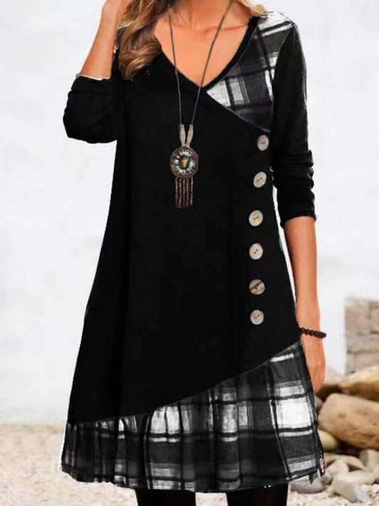 Scarlett – Damen A-Linie mit Karodetails und V-Ausschnitt