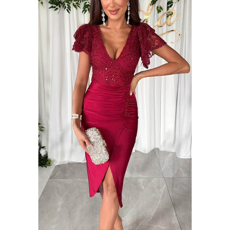 Lara - Vestido midi con encaje y fruncido