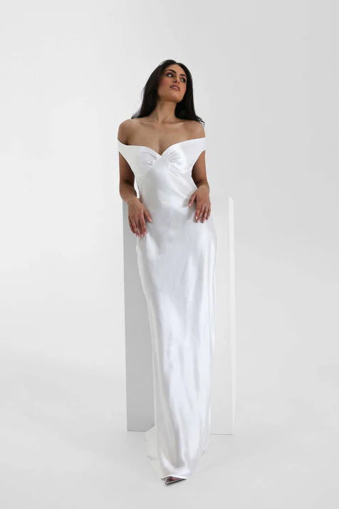 Aurora - Damen Satin Abendkleid mit Off-Shoulder-Design